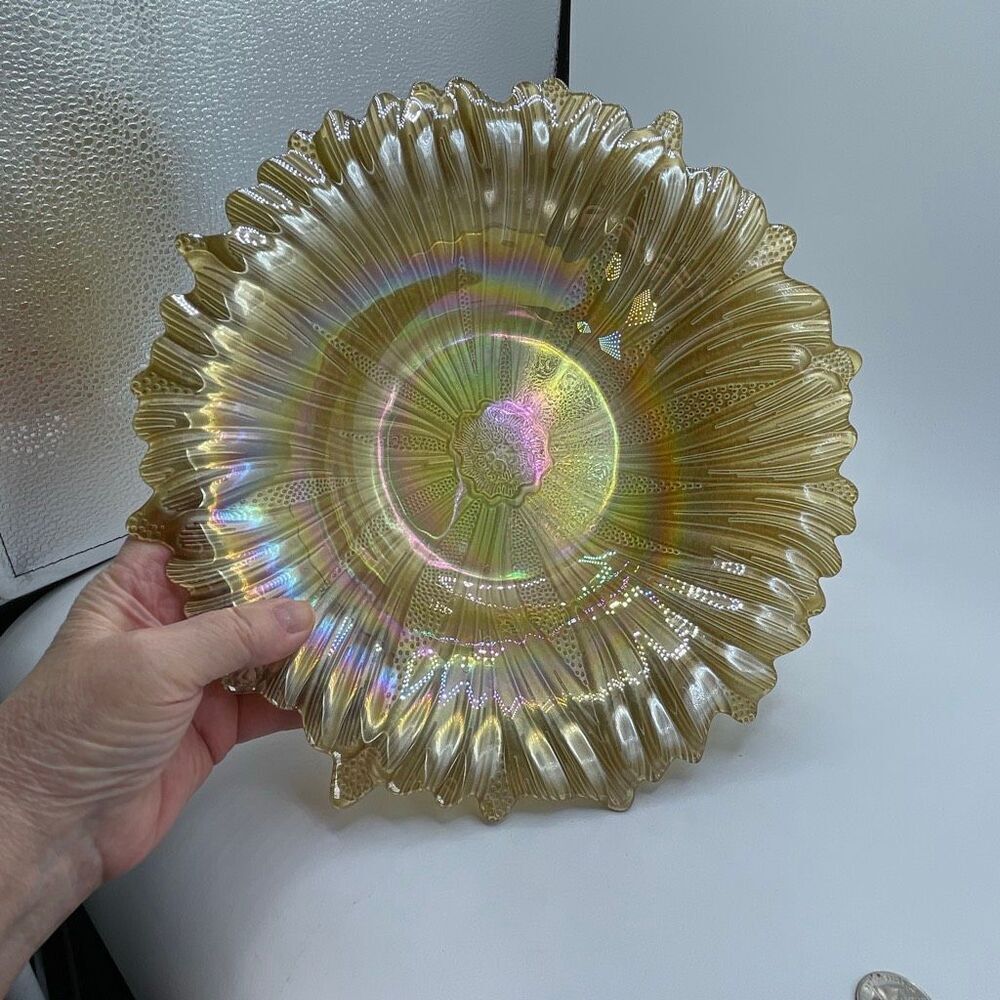Vintage “Poppy Show” bowl Northwoods Glass Co. clear base with frosted underside